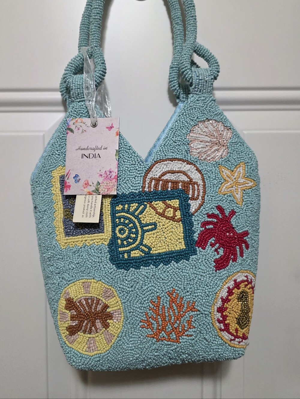 HANDCRAFTED IN INDIA BEADED WOMEN'S  SHOULDER BAG '"CARIBBEAN DREAM" VIRAL BAG